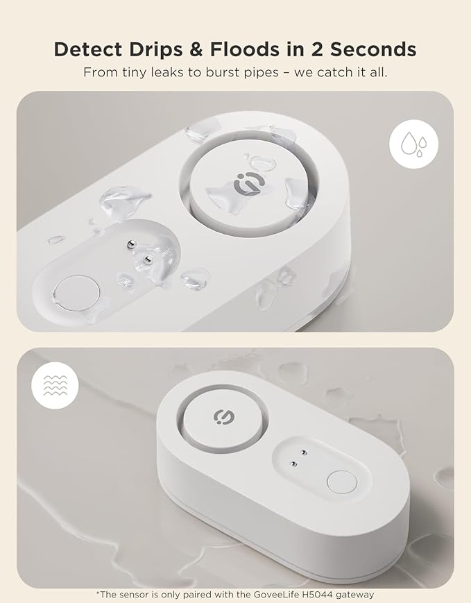 GoveeLife Water Leak Detector 3 Pack with 105dB Adjustable Alarm, Water Alarm with Dual Sets Sensor Probes Leaks and Floods. Suit for Home, Basement, and Kitchen(Cannot Connect to Wi-Fi Directly)
