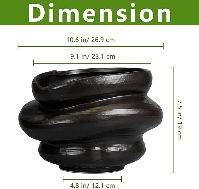 Teagas Ceramic Pots for Plants 10.6 Inch - Bonsai Flower Pots for Indoor Plants with Drainage Hole, Decorative Outdoor Pot for Plant, Gift for Men Women, Black