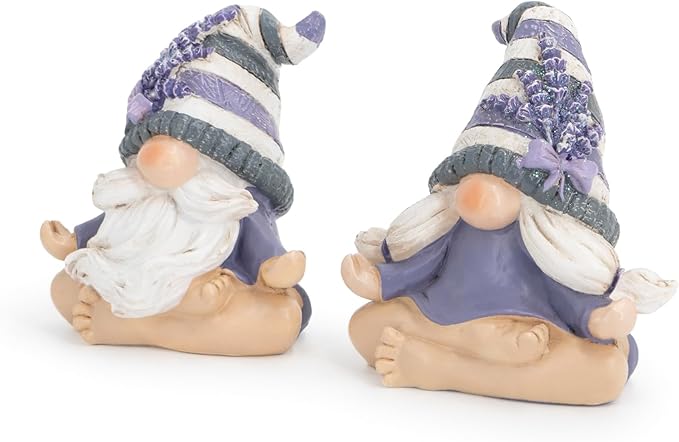 Hodao 2PCS Zen Lavender Meditation Gnomes Figurines Set- Yoga Themed Inspired Home Table & Shelf Decor for Relaxation & Serene Living Spaces Yoga Lavender Decor Retirement Gifts for Women (Grey)