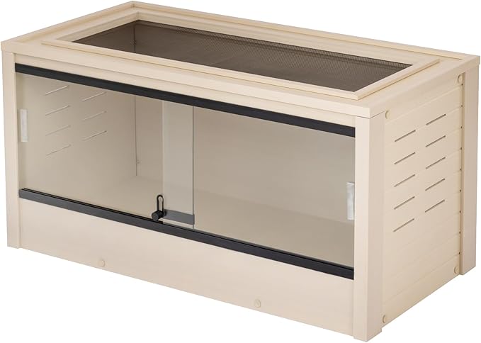New Age Pet ECOFLEX 36" Wide Medium Reptile Habitat, Mojave Lounge for Snakes, Tortoises & Lizards in Maple, Black & Grey, Easy Assembly, Sliding Glass Doors & Mesh Top
