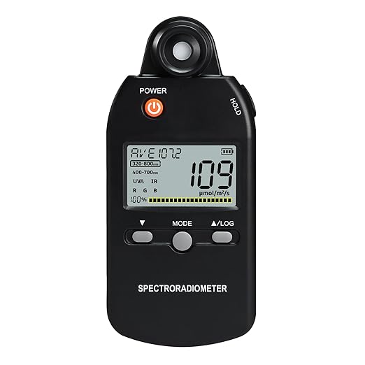 3-in-1 PAR Meter 320-800nm PPFD Tester Meter Measures PPFD/UVA/IR Light Intensity, Quantum PAR Meter for LED Grow Lights, Spectroradiometer RGB Meter 5000μmolm/s with Data Records, Hold/MAX/MIN/AVG