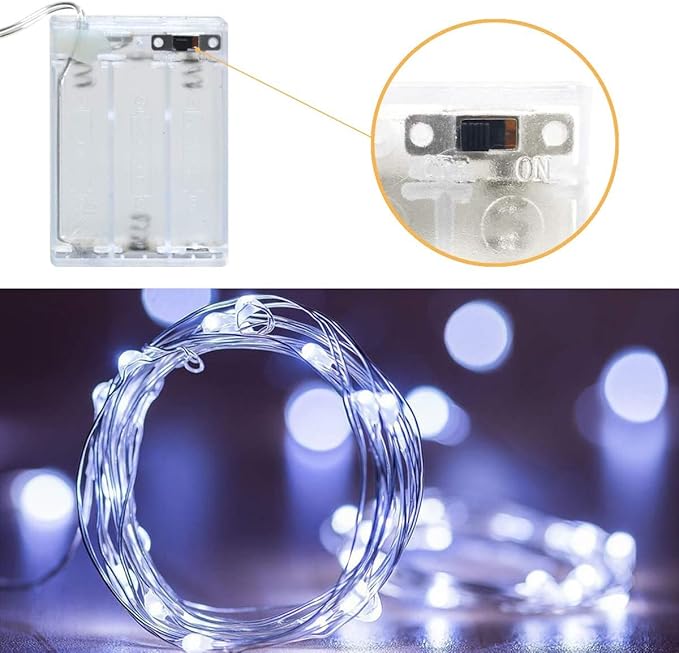 Sanniu Fairy Lights Battery Operated, 2 Packs Mini Battery Powered Copper Wire Starry String Lights for Christmas,Bedroom, Parties,Wedding,Indoor,Home Decoration (5m/16ft Cool White)