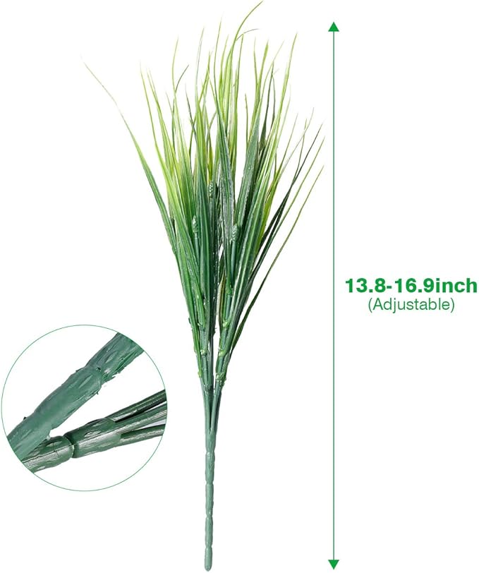 JEMONG 12 Bundles Artificial Grasses Outdoor UV Resistant Fake Grass No Fade Faux Plastic Plants Garden Window Box Decorating(Green Grass)