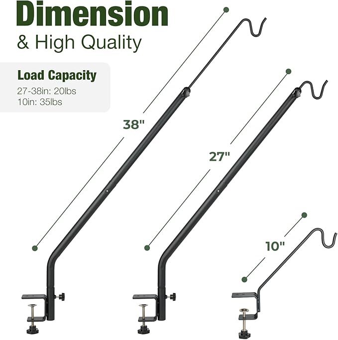 Kingsyard Middium Heavy Duty Deck Hook - 10 inch Metal Deck Railing Hooks for Hanging Bird Feeders, Planters, Suet Baskets, Lanterns, Wind Chimes