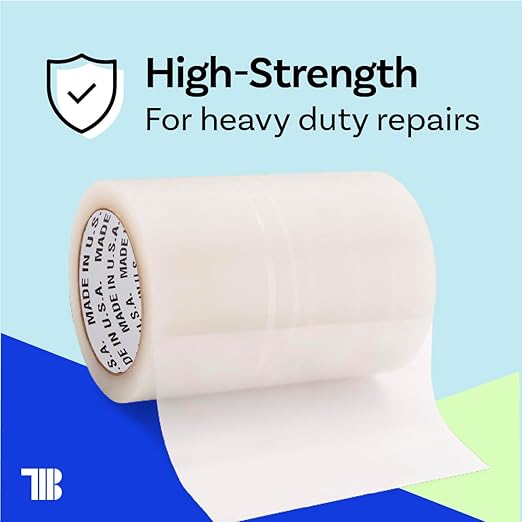 6" x 108' Roll of Greenhouse Repair Tape, Made in USA, Heavy Duty, Clear Poly Patch Tape for Repairing Greenhouses and Plastic Sheeting, UV Resistant Polyethylene Film for Seaming & Splicing