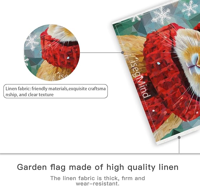 Rabbit with Red Scarf and Hat Snowflake Christmas Garden Flag, 28x40 Inch Double Sided Linen Holiday Red Winter Farmhouse Yard Outdoor Decoration (4337)