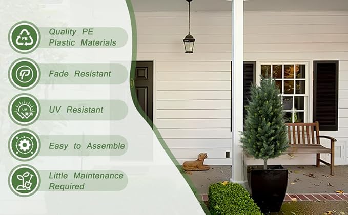 Pair Artificial Cedar Topiary Christmas Trees, 3ft UV-Resistant Faux Cypress shrubs w/Ground Spikes (Including Lights),Tall Evergreen Decorative Plants for Outdoor & Indoor Porch, Patio, and Garden