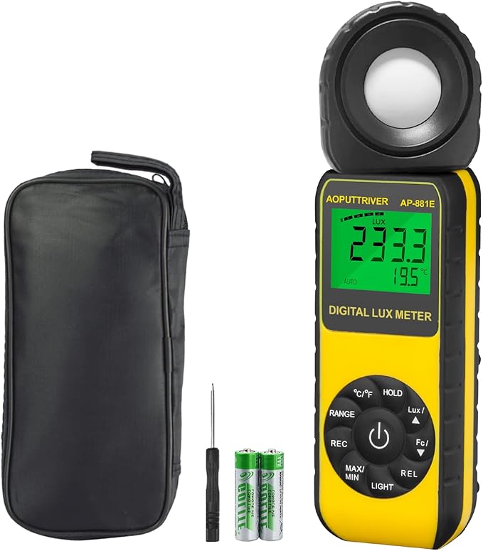 Digital Illuminance Light Meter,0.01~300,000 Measurement Range Lux Meter Foot Candles Luxmeter with 270º Rotated Sensor for Indoor Outdoor Light Meters for Plants (AP-881E)