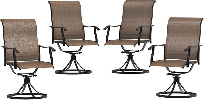 LVUYOYO Patio Swivel Chairs Set of 4, Outdoor Dining Chairs with High Back, All-Weather Rocker Chair with Textilene & Metal Frame for Lawn, Garden, Porch, Backyard (Brown)
