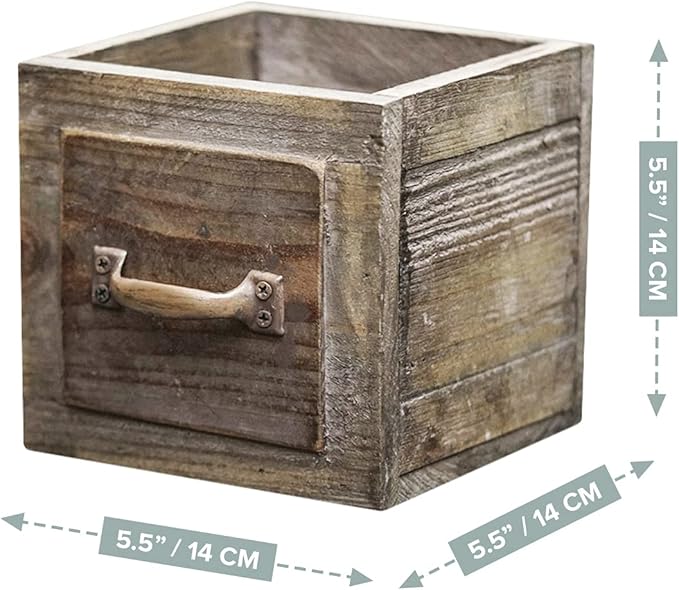 Country Style Wood Planter Box [1-Drawer] Rustic Wooden Flower Box - 5.5"x5.5" Square Planter - Small Wood Crates Unfinished Succulent Planters - Decorative Wooden Boxes for Flower Arrangements