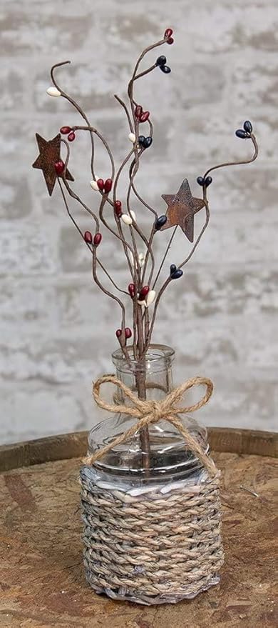 Americana Pip Berry Picks with Rusty Stars - 4 Pc Set | 12 inch (4 Pc Country Mix)