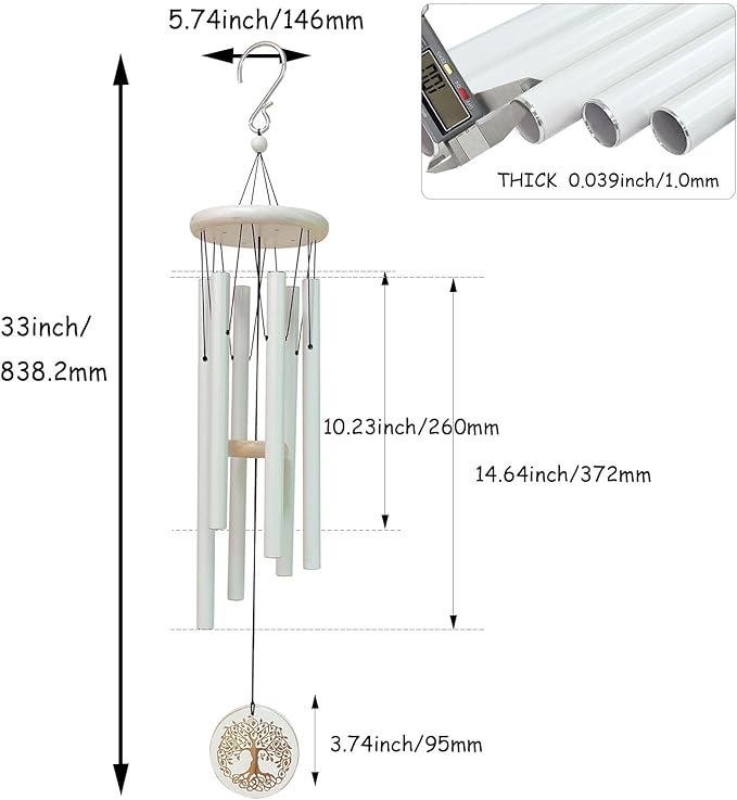 Aoedelyart Tree of Life Wind Chimes Outdoor Clearance WindChimes for Loss of Loved One,33" Memorial/Sympathy Gifts for Friend/Mother/Father,Wind Chimes for Outside Garden,Home,Yard Decor(White)