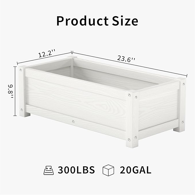HDPE Planter Box, All-Weather Outdoor Garden Bed Easy to Assemble, Drainage System, Low Maintenance, Non-Fading, for Flower/Herb/Seed (White)