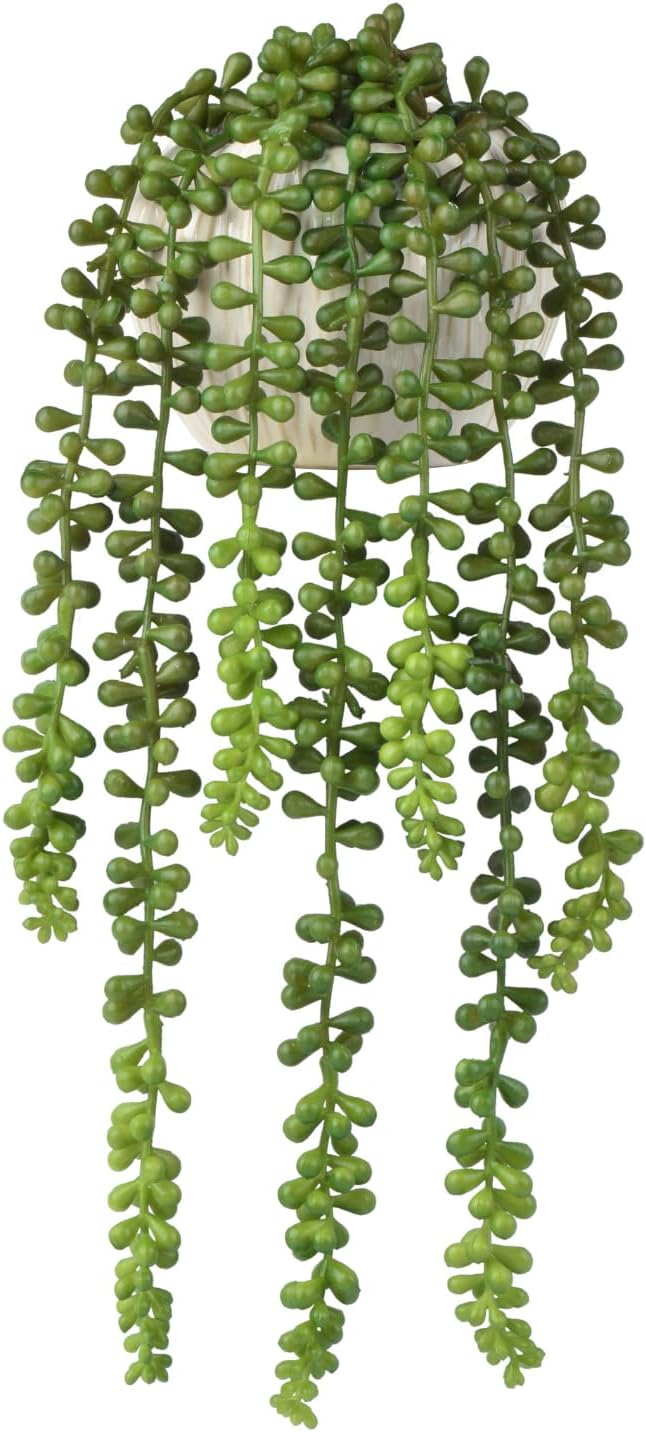 Hisow Succulents Plants Artificial, Small String of Pearls with Ceramic Pot Artificial Faux String of Pearls Suitable for Home Garden Decor, Wall Decoration