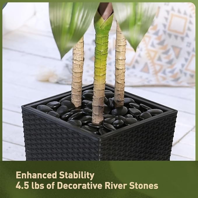 VeriNatural Artificial Dracaena Tree 5FT - Fake Tree with Black Taper Planter & Pebbles - UV Resistant Faux Yucca Tropical Plant - Artificial Trees for Home Office Living Room Decor Indoor Outdoor