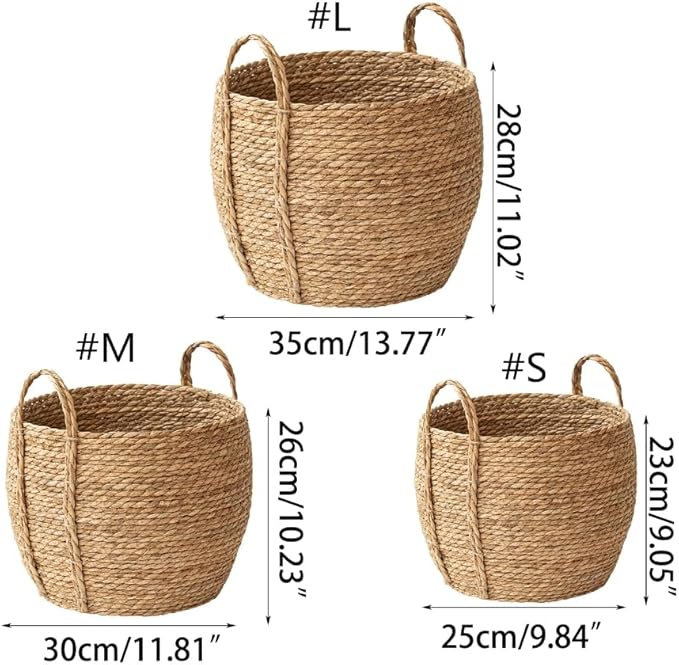 Wicker Planter Basket, Rattan Grass Woven Flower Basket, Decorative Round Wicker Woven Rope Storage Blanket Basket with Woven Handles,Planter Pot for Living Room,Floor Standing Storage (Medium)