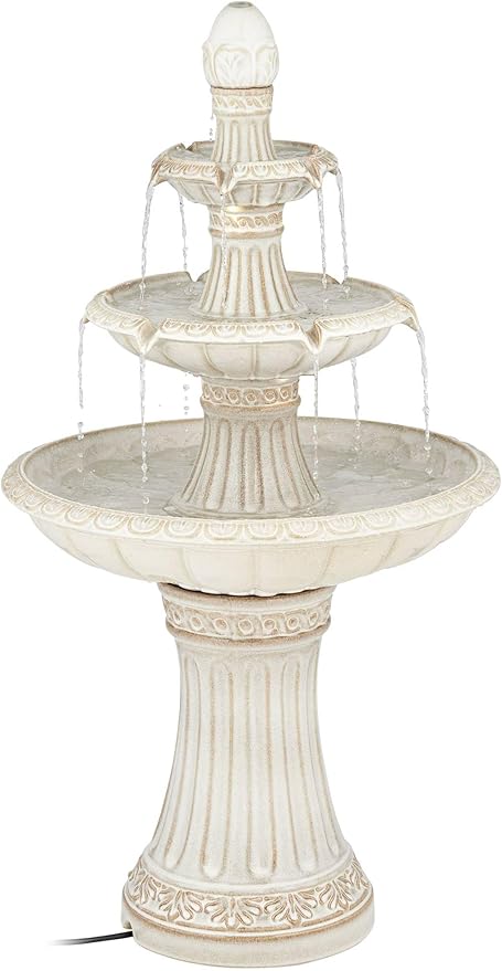 Formentera 45 1/4" High Large Italian Outdoor Decor Off-White Ceramic Floor Fountain with Light LED Waterfall 3-Tier Standing Water Feature for Outside Garden Patio Yard Backyard - John Timberland