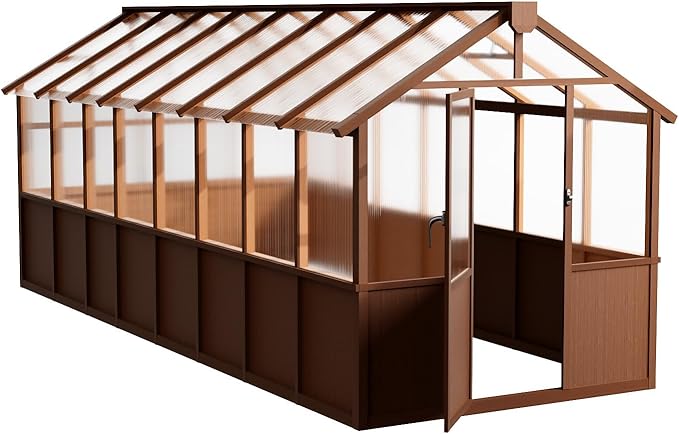 8x16 FT Wooden Greenhouse,Natural Wood Garden House for Plants,Heavy Duty Green House with Polycarbonate Panl, Walk-in Large Garden Greenhouse for Yard, Patio, and Backyard