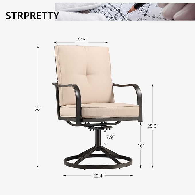 Patio Swivel Chairs Set of 6, Heavy Duty Outdoor Swivel Dining Chairs with Thickened Cushions, All Weather Metal Patio Chair for Outside Garden Lawn Porch, Beige