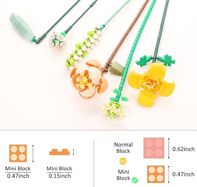 MEIEST Mini Building Blocks Flower Bouquet Plant Model Set,Creative DIY Artificial Flowers Botanical Collection Construction Bricks Toy for Kids Adult,Eternal Home Decor (Energy) (1658)