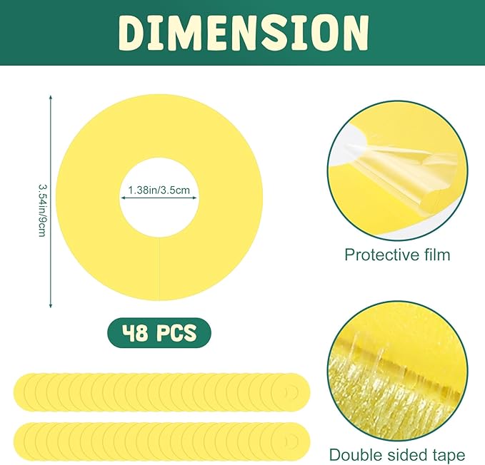 Mysora 48 Pcs Fruit Fly Traps Fungus Gnat Sticky Traps Yellow Round Ring for Pot Plants Indoor Outdoor Mosquito Flying Insects (S)