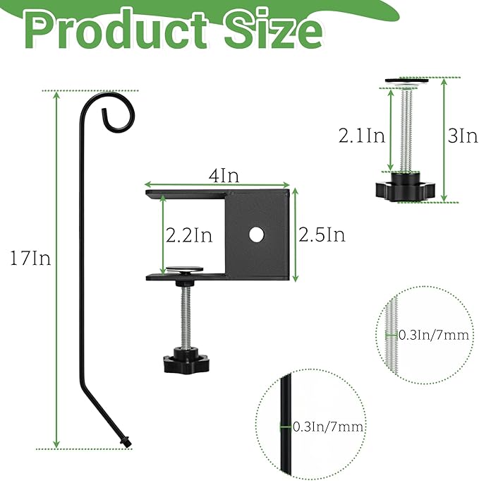 SSNEWOG 4 Pack Heavy Duty Deck Hook, 17 Inch Railing Hook, 360 Degree Swivel Plant Hanger, Solid Metal Deck Hangers for Hanging Bird Feeders, Wind Chimes, Lanterns and Flower Pots, Black