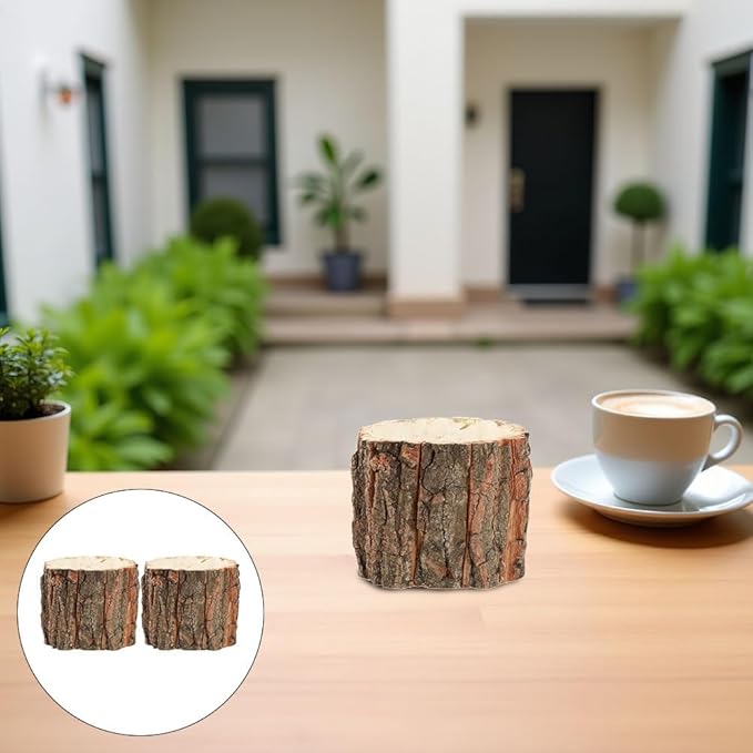 ARTIBETTER Bark Planter Pot 2pcs Wood Bark Natural Log Succulent Plant Pots for Indoor Plants Rustic Tree Stump Planter Farmhouse Bucket for Home Art Decor 3. 54x3. 14in