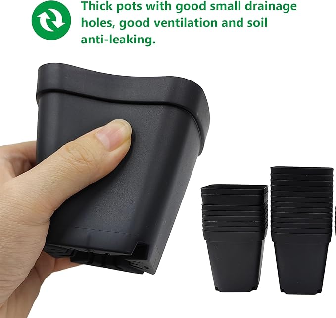 RooTrimmer Square Nursery Pots 3" 120Pcs Deep Succulent Plastic Pots Small Flower Planter Seeds Starter Germination Pots with Drainage (Black,2.7Inches,120Pcs)