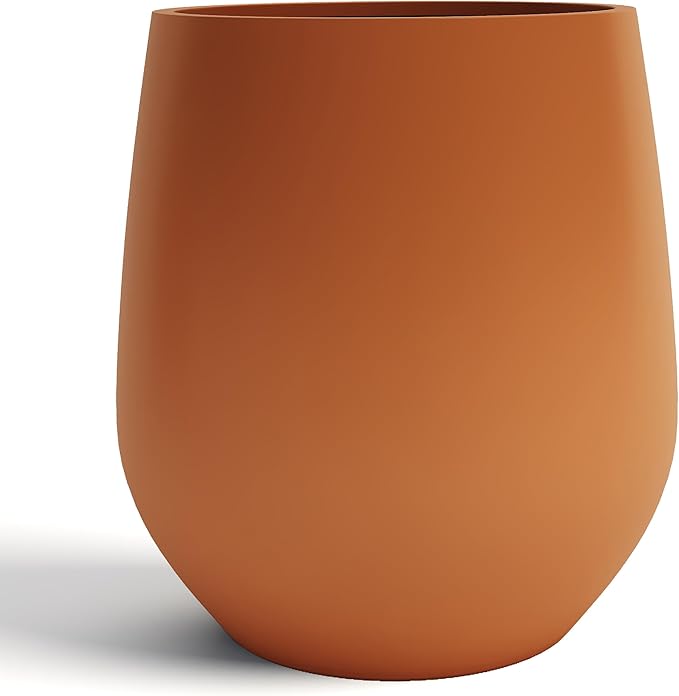 DTY Signature Mount Wilson 15''D x 16.5''H Modern Indoor Outdoor Fiberstone Tapered Planter, Lightweight, Weather Resistant Garden Pot with Drainage Hole & Rubber Plug –Terracotta, Medium