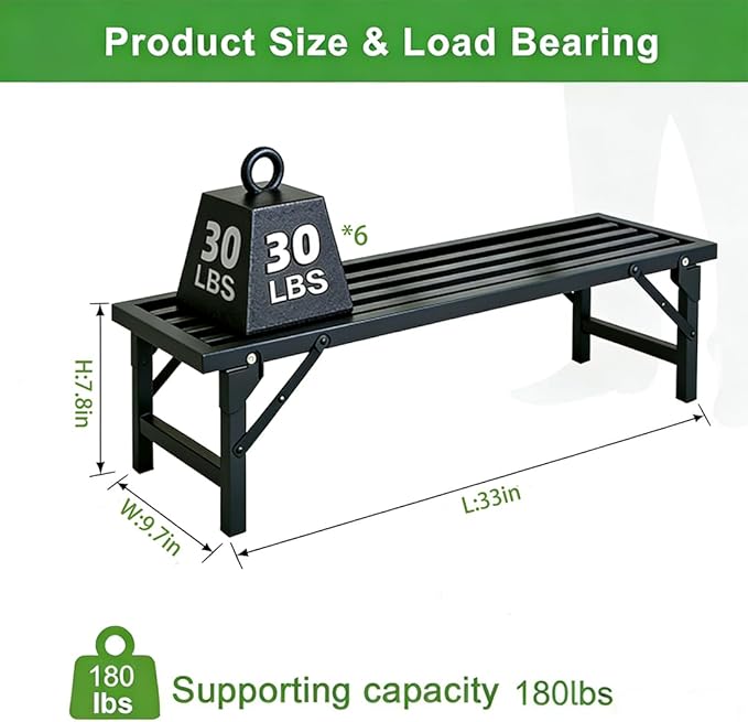 Single Tier Metal Plant Stand, Long Narrow Foldable Plant Stand for Indoor Outdoor, Heavy Duty Waterproof Plant Holder for Living Room Balcony Garden Window Patio，Plant Lovers, Display Stand （L33" x H7.8" x W9.7")
