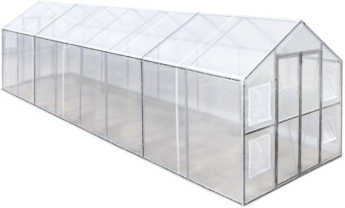 8x26ft Commercial-Style Greenhouse with Solid Galvanized Steel Frame High-Strength PVC Cover Rolled-up Side Windows Enhanced Ventilation