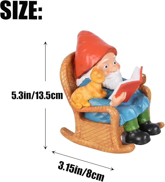 Cat Garden Gnome Statue,Resin Gnome Figurine Reading Book Sculpture, Hand Painted Outdoor Decoration for Patio, Lawn, Yard, or Porch, Whimsical Garden Ornament Gift