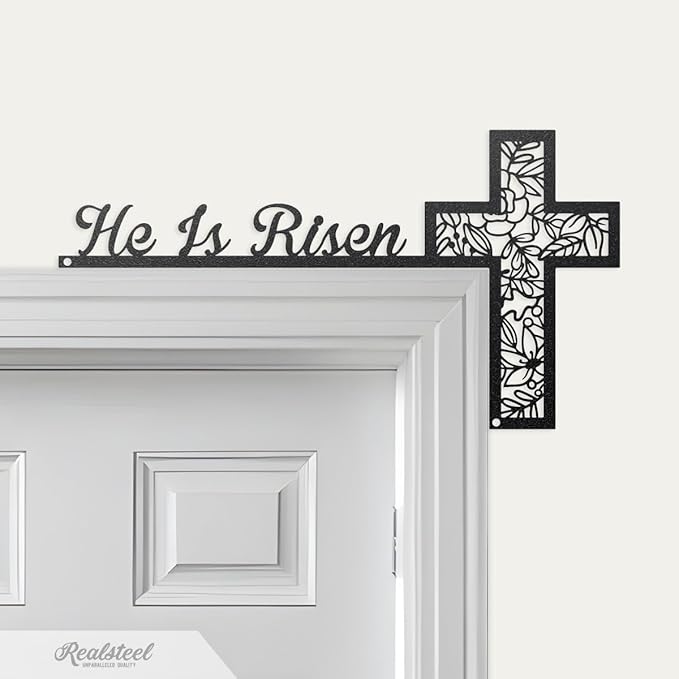 RealSteel He Is Risen Easter Door Corner Decoration – Christian Easter Home Décor (B-13x24)