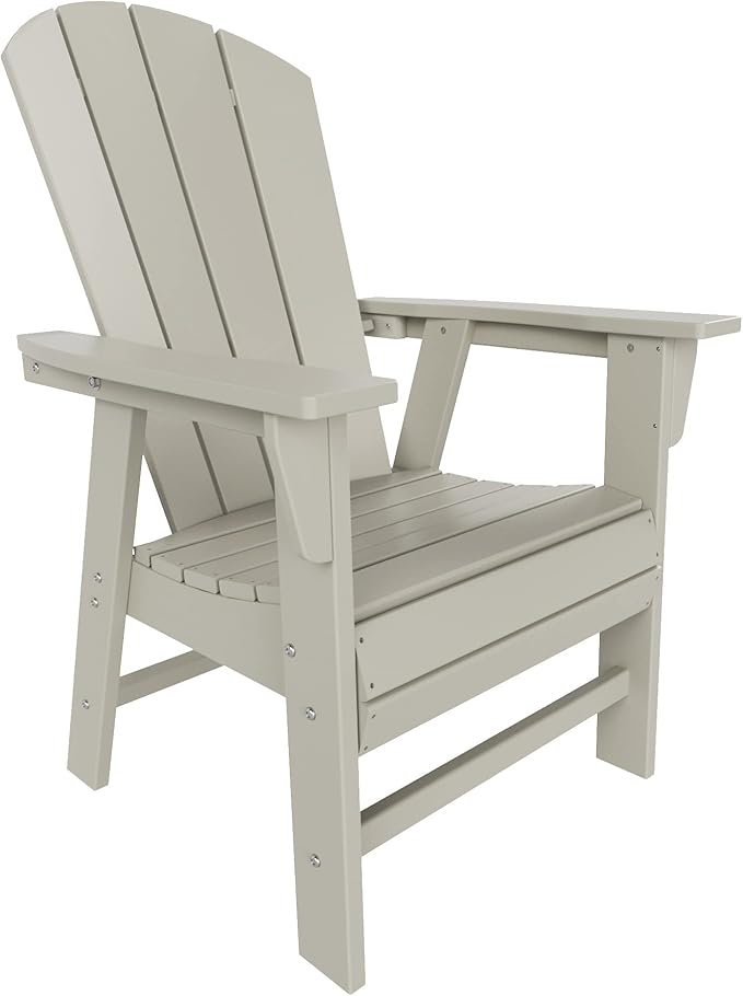 WestinTrends Malibu 7 Piece Adirondack Outdoor Dining Set, All Weather Poly Lumber Patio Table and Chairs Furniture Set, 71" Trestle Dining Table and 6 Adirondack Dining Chair, Sand