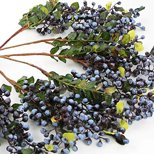 Rinlong 2Pcs Artificial Blueberries Fake Berries Stems Hanging Spray Frosted Blueberry Fall Floral Picks for Wreath Thanksgiving Decoration
