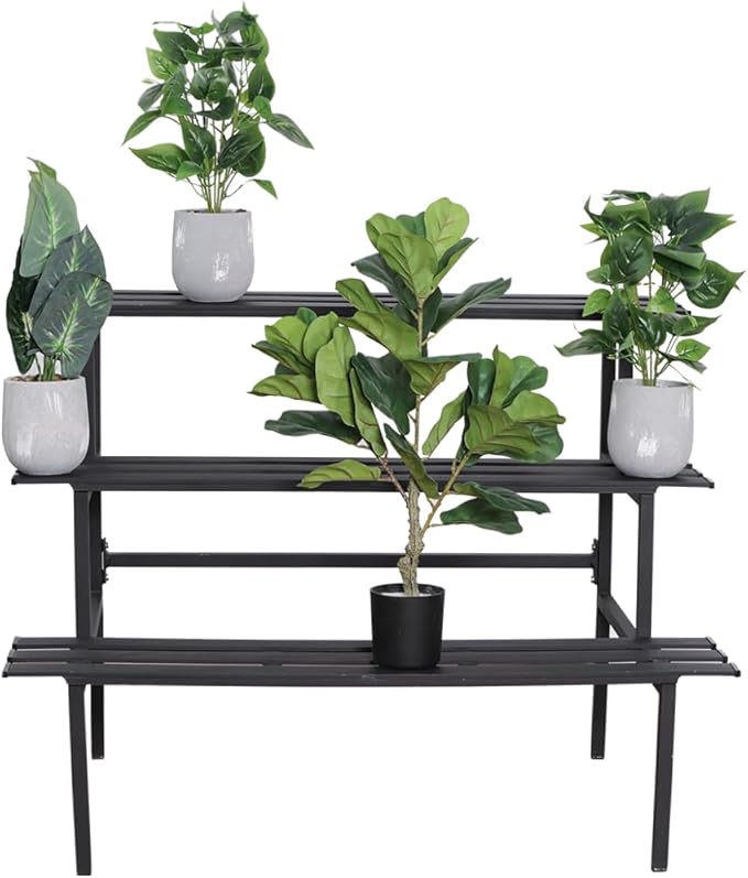 DHYGOTFUR Versatile 3-Tier Metal Plant Stand, Ladder Designed, Heavy-Duty Utility Storage Rack for Indoor & Outdoor Use, Decorative Plant Display for Home, Garden, Patio, and Balcony.