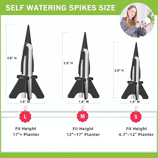 GreenShip 4 Pack Self Watering Spikes for Indoor & Outdoor Plants, Automatic Plant Watering Stakes, Patented Wick Spikes, Vacation Use (Small(for Height 4.7"-12" Planter))