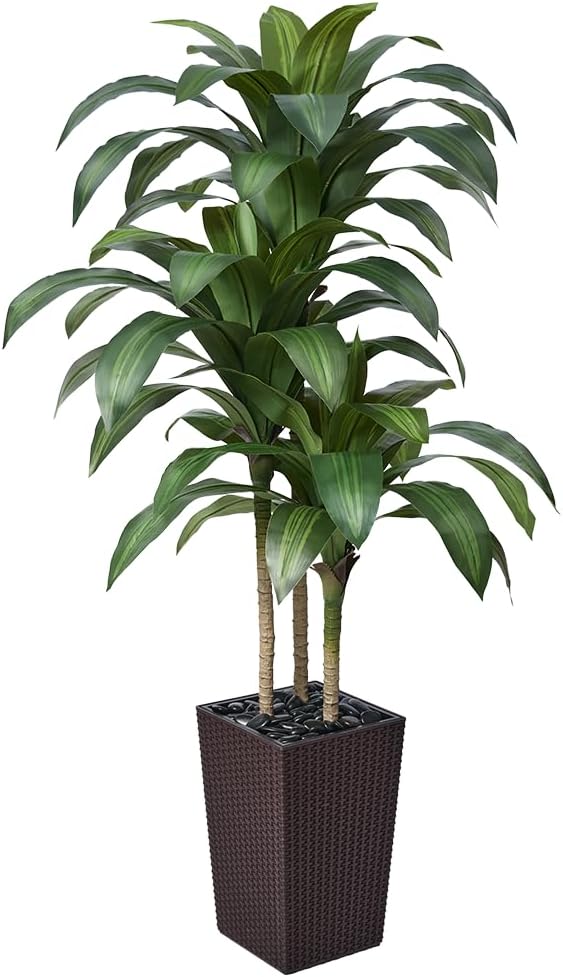 VeriNatural Artificial Dracaena Tree 5FT - Fake Tree with Brown Taper Planter & Pebbles - UV Resistant Faux Yucca Tropical Plant - Artificial Trees for Home Office Living Room Decor Indoor Outdoor