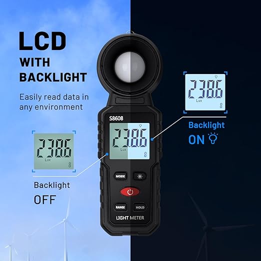 Mcbazel Digital Illuminance Light Meter, Photometer Light Intensity Sense Tester with LCD Display,Lux Meter Range up to 200,000 Lux for Grow Plants/Photography/Indoor/Garden