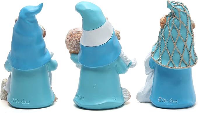 Hodao 3PCS Summer Gnomes Decoration Handmade Star Shell Gnomes Figurines for Home, Beach House Decor, Nisse Scandinavian, Summer Elves Decor for Table, Shelf, Living Room