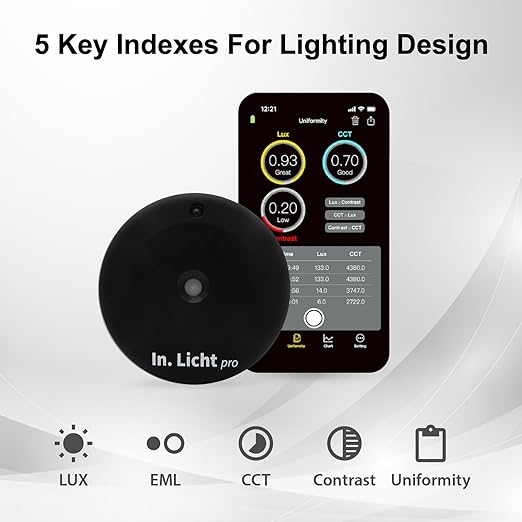 In. Licht Pro Handheld EML Light Meter Sensor Lumens Lux Color Temperature CCT Contrast Uniformity Measurement for Architecture Interior Lighting Design Well