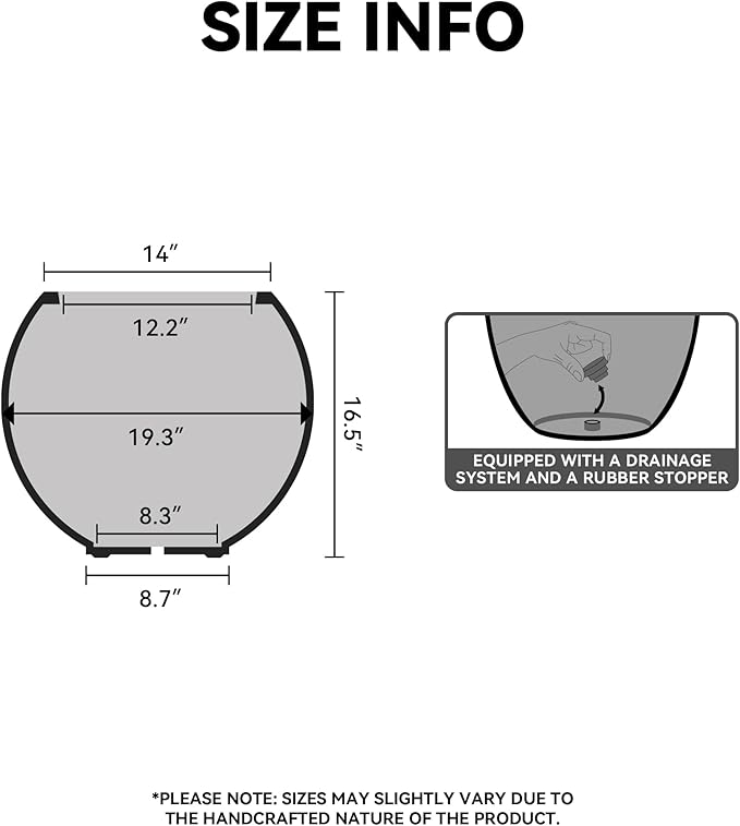Kante Round Concrete Flower Pot, 19.3 Inch Dia (14" Opening) Sphere Shape Design Planter with Drainage Hole and Rubber Plug for Indoor & Outdoor Plants, White Finish with Painted Interior
