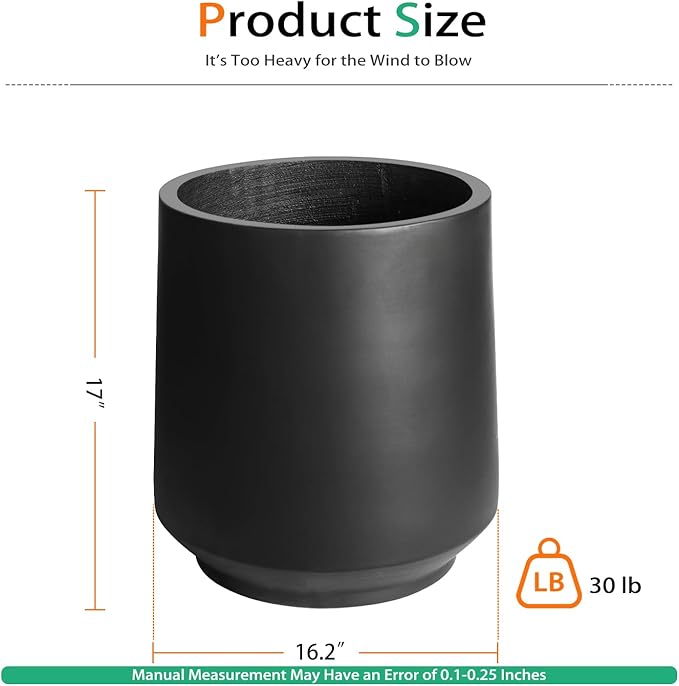Heyzier Concrete Planter Outdoor Indoor, Large Cement Plant Pots for Trees Flowers (Black, 17 inch)