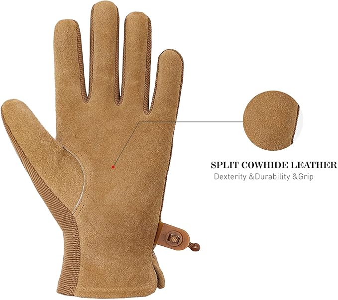 HANDLANDY Work Gloves for Women, Breathable Leather Gardening Glove for Yard Maintenance, Hand Protection with Touch Screen for Gardeners, Farmers