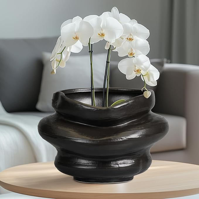 Teagas Ceramic Pots for Plants 10.6 Inch - Bonsai Flower Pots for Indoor Plants with Drainage Hole, Decorative Outdoor Pot for Plant, Gift for Men Women, Black