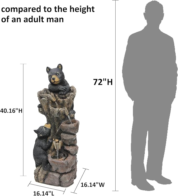 YZM 40.16" H 5 Tier Outdoor Fountain Black Bears Climbing Tree Garden Water Fountain Outdoor Water Feature Resin for Farmhouse Patio Yard Deck Home Lawn Porch House Relaxation Exterior Balcony