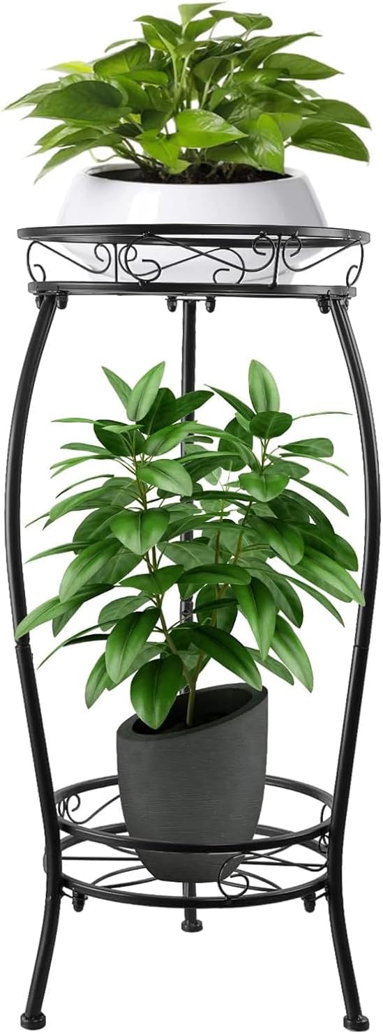 YHIJURS Plant Stand Indoor Outdoor 27.1'', 2 Tier Tall Metal Plant Stands, Heavy Duty Rustproof Corner Flower Potted Rack for Planter Holder Home Patio Balcony Garden -Black