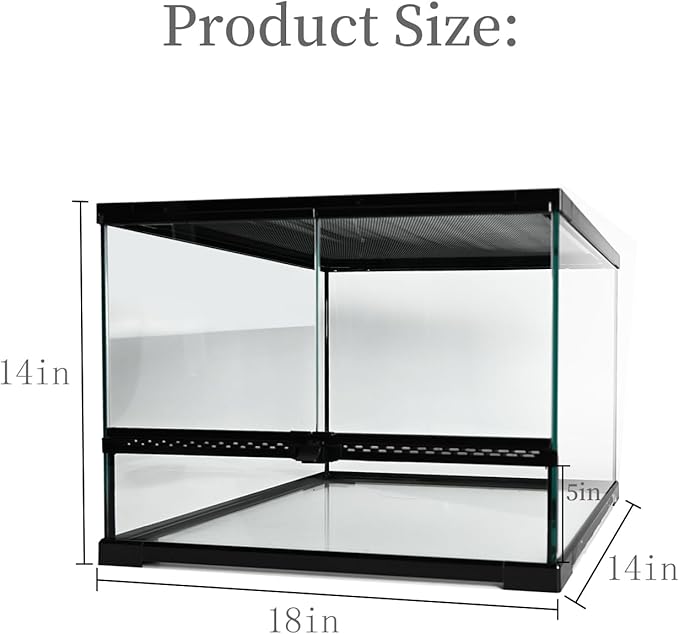 waazoorep Reptile Glass Tank 18"*14"*14" Terrarium Habitat with Double Front Opening Door and Top Screen Ventilation for Bearded Dragon,Lizard,Leopard Gecko,Snake,Hermit Crab,Turtle