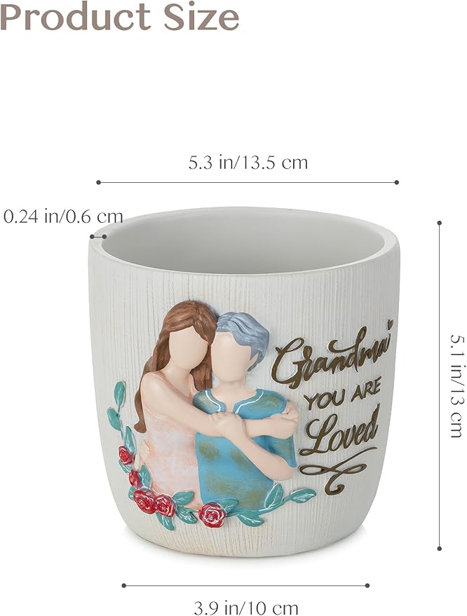Afigurna Gardening Gift for Grandma: 5.3in Hand-Painted 3D Art Planter - Great Grandma Birthday Gifts from Granddaughter - Meaningful Gigi Present for Grandmother Christmas Mothers Valentines Day