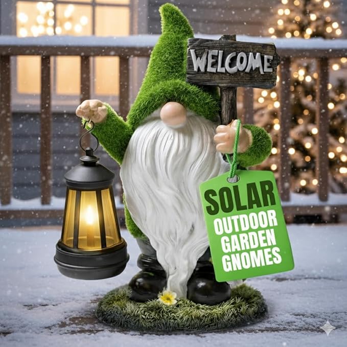 Garden Gnomes Outdoor with LED Solar Light - 11’’ - Original Design - Funny Gnome Decorations, Ornaments - Home, Yard, Patio, Solar Lantern Garden Statues - Housewarming Gift, Birthday & Holiday Gifts